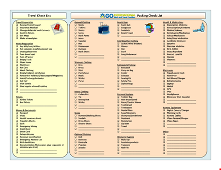 travel packing checklist template