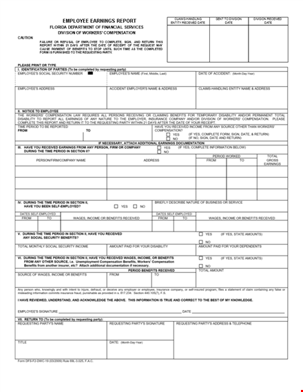 employee earnings example: compensation, florida benefits & division workers template