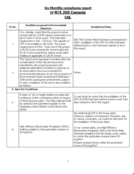 monthly compliance report template - manage project control and ensure water plant compliance template