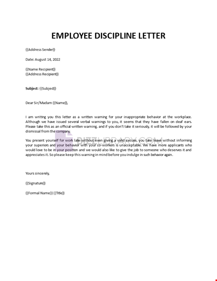 employee discipline letter template template