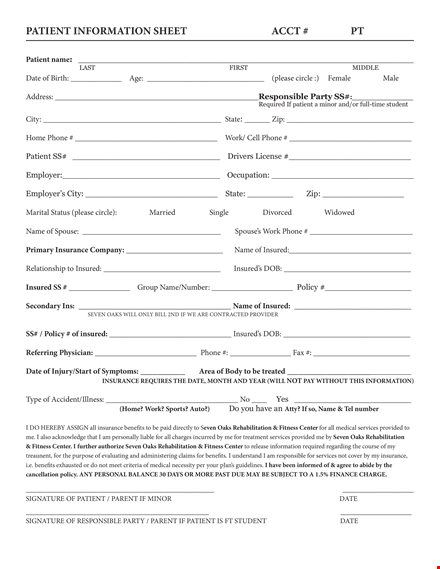 patient information sheet template | insurance, information & physical therapy template