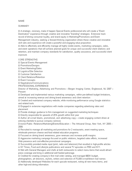 event marketing specialist resume template