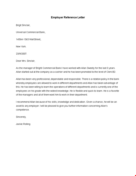 expert reference letter for allan sinclair - former employer recommendation template