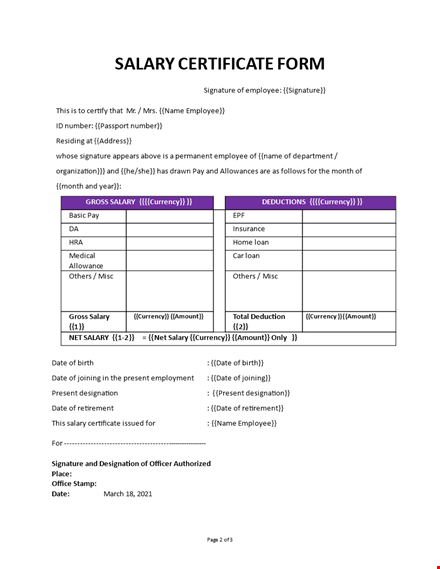 salary certificate template