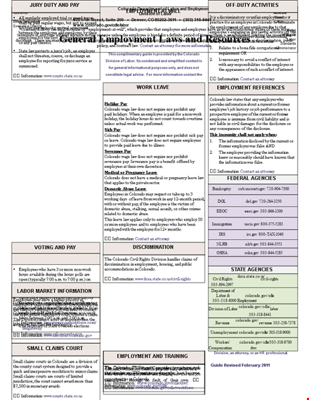 colorado division of labor & employment: general employment law factsheet template