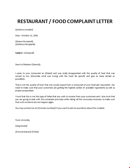 restaurant complaint letter template