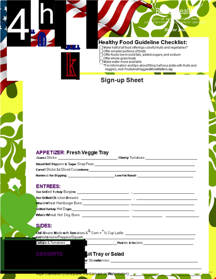 sign up sheet for potluck | offer foods - whole fruits and grilled delights template