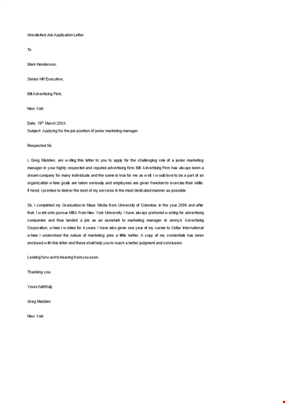unsolicited job application letter template