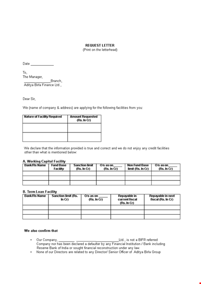 company loan letter template - requesting financial assistance template