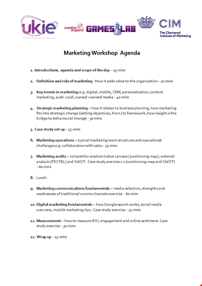 marketing workshop agenda template - plan, study, and exercise tactics template
