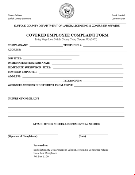 submit a covered employee complaint to your suffolk county department template