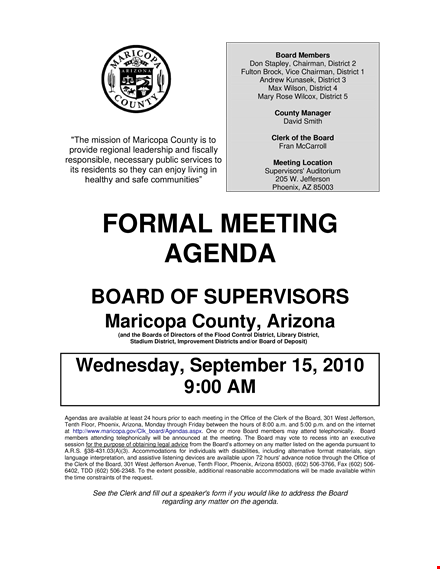 formal meeting agenda sample - services, board, district, county | maricopa template