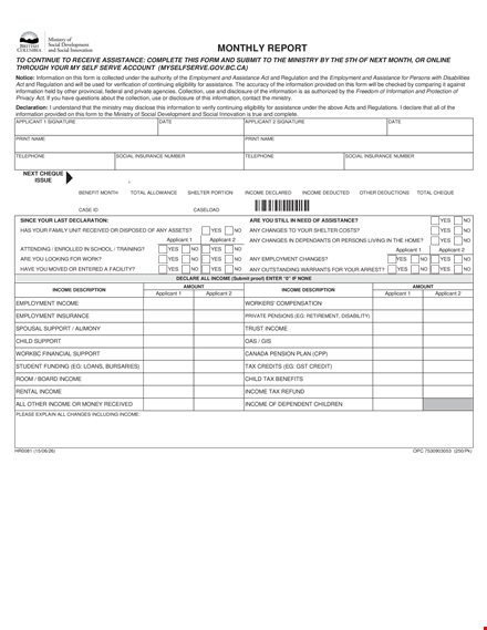 monthly income template