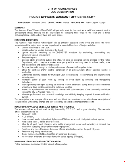 free download police warrant officer job description template | court, police officer, warrant template