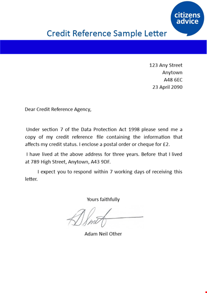 credit reference letter template - request a reference for credit in anytown on template