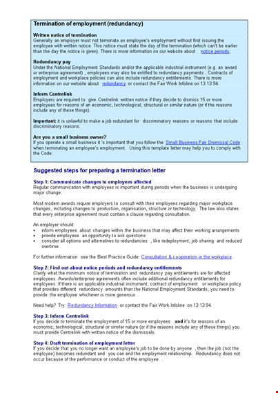 letter of termination of employment redundancy template template