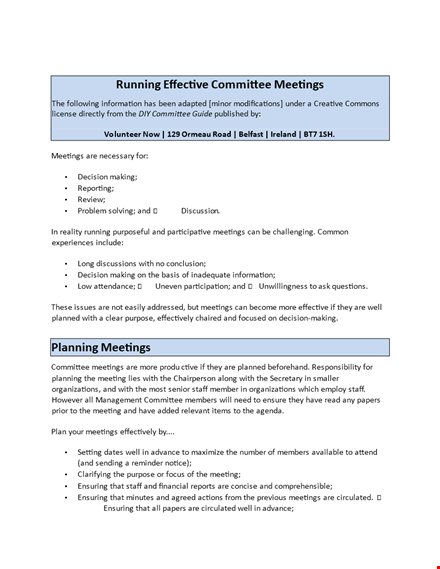 sample running effective committee meeting agenda template