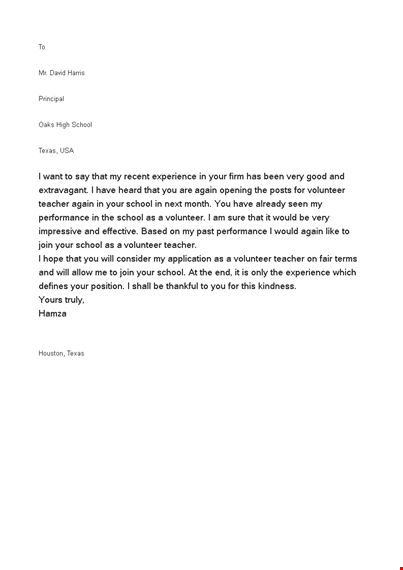 job application letter for volunteer teacher template