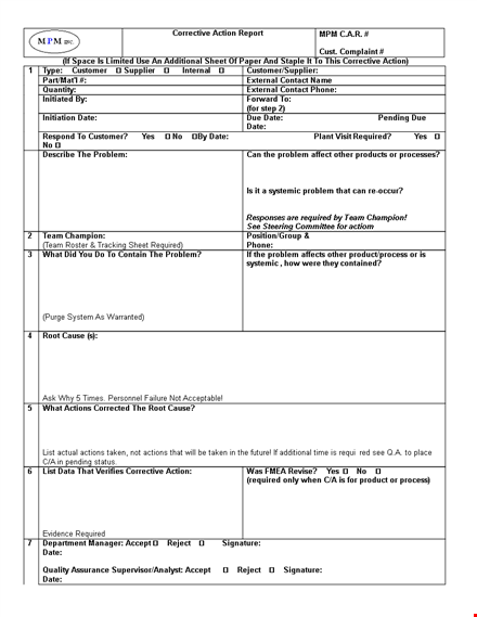 quality corrective action form filetype pdf template