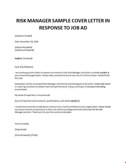 risk manager cover letter  template