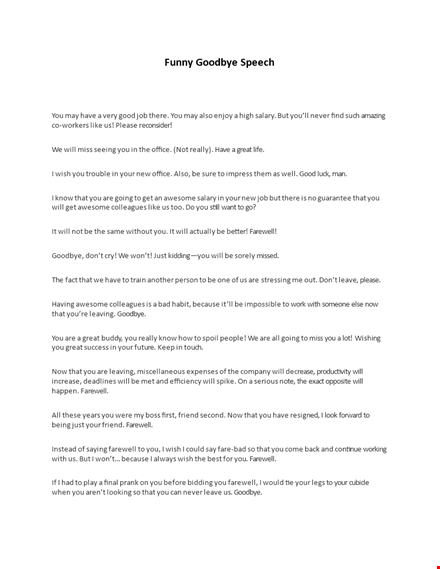 funny goodbye speech template