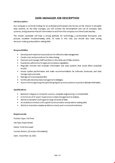 data manager job description template