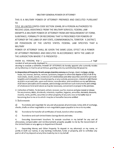 military general power of attorney form template