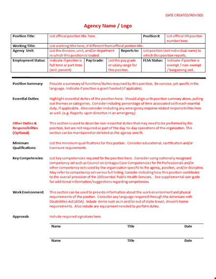 customize your position title: job description template template