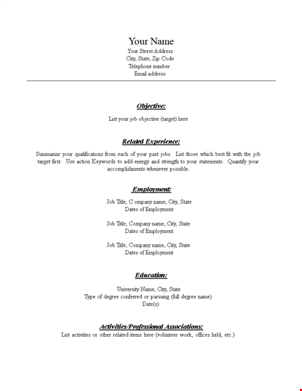 combination format blank resume template