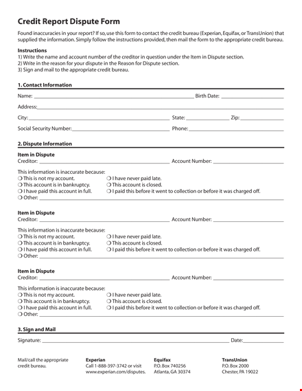 dispute your account information before filing: free credit report dispute form template