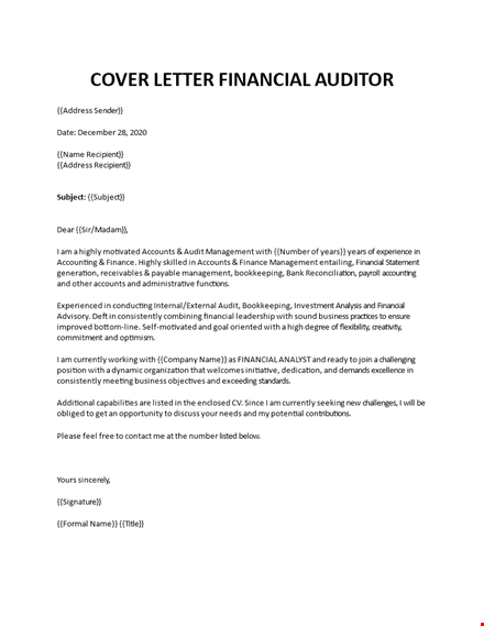 financial auditor cover letter template