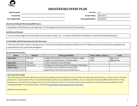 download our disaster recovery plan template for business continuity template