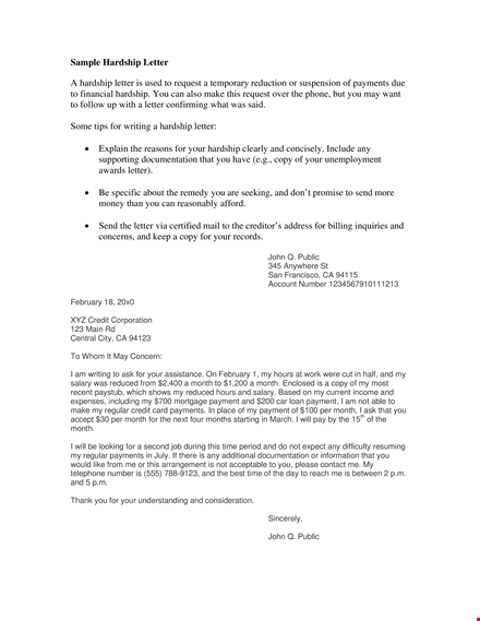 financial hardship letter template template