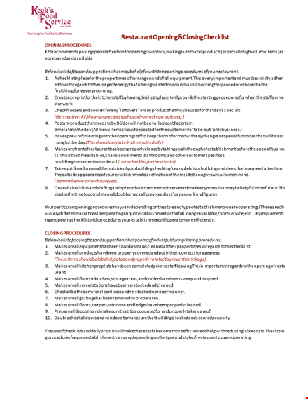 rocp opening & closing procedures template