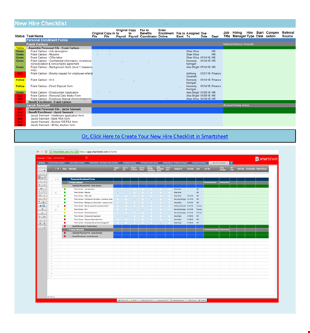 new hire checklist - ensure successful onboarding of employees | carlson, frank, jacob, senmark template