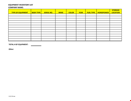 equipment inventory list template for managing equipment types and truck template