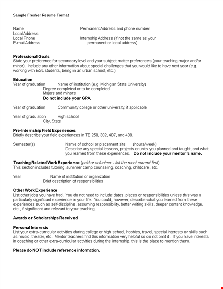 sample fresher resume format template