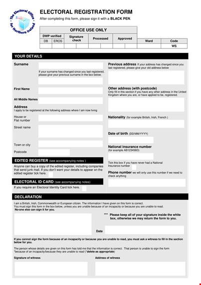 printable electoral registration form - register office address template