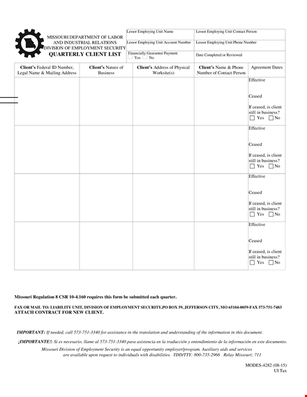 quarterly client list template