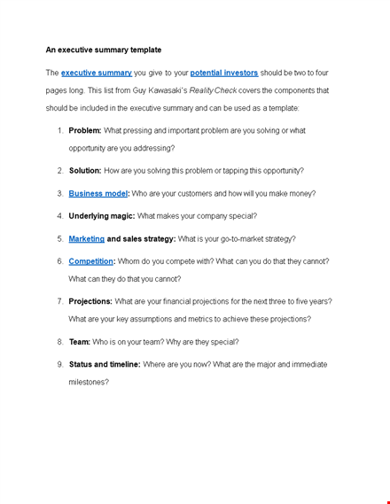 executive summary template - problem, projections & more | should use executive summary template