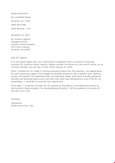 resignation letter for nursing assistant template template