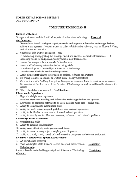 school computer technician job description | software, ability & technology | district template