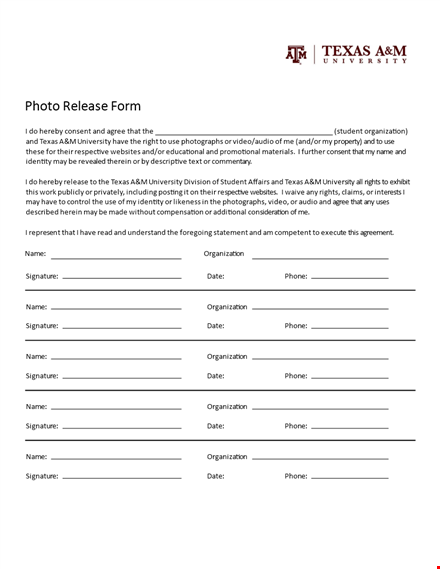 get a texas photo release form for your university or organization template