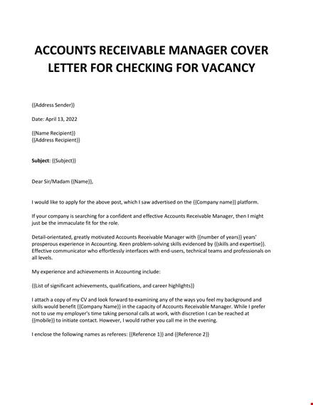 accounts receivable coordinator cover letter template