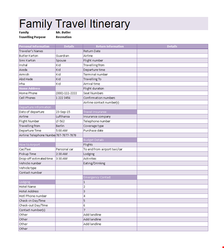 travel itinerary, airline number - simplify your travelling experience template