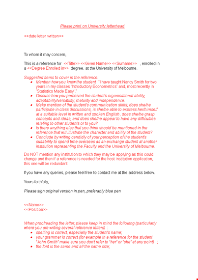 teacher recommendation letter template for university reference template