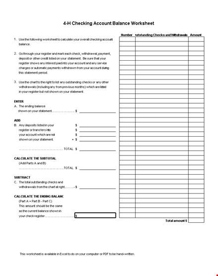 track your finances with our checkbook register - balance and statement shown template