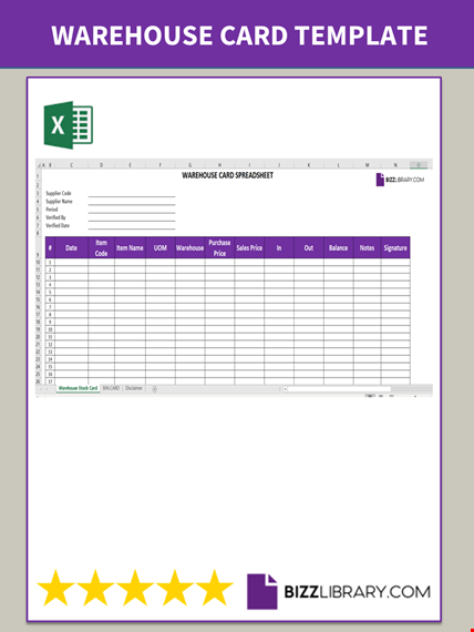 warehouse stock card template