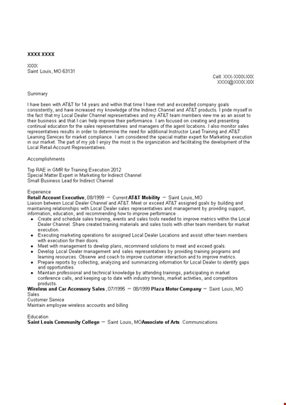 retail account executive resume template
