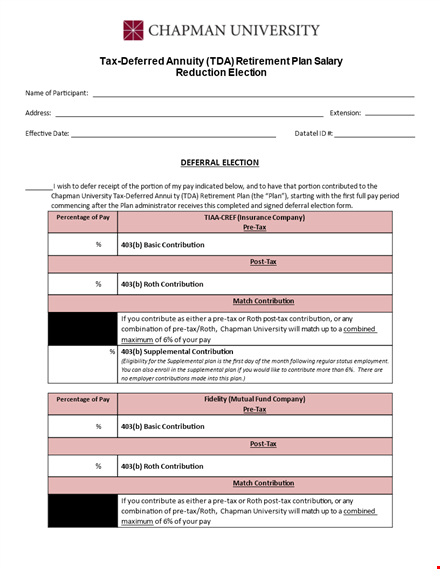 salary reduction receipt - claim your contribution election template